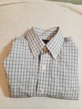 Brooks Brothers 100% Cotton Shirt Mens Small Blue Plaid Long Sleeve Preppy